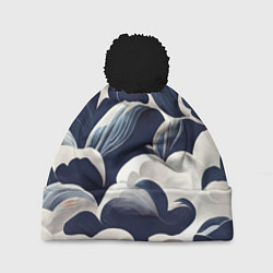 Шапка с помпоном Узоры из облаков, цвет: 3D-черный