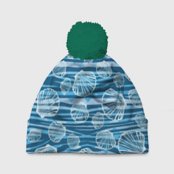 Шапка с помпоном Паттерн из створок ракушки - океан, цвет: 3D-зеленый