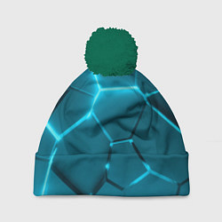 Шапка с помпоном Ледяные неоновые геометрические плиты, цвет: 3D-зеленый