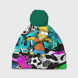 Шапка с помпоном Барт Симпсон - центр-форвард на фоне граффити, цвет: 3D-зеленый