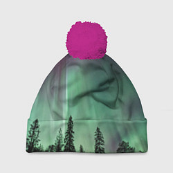 Шапка c помпоном Сияние над лесом