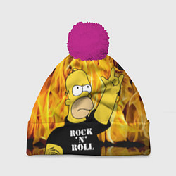 Шапка с помпоном Homer Simpson - Rock n Roll!, цвет: 3D-малиновый