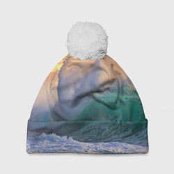 Шапка с помпоном Штормовая волна, накатывающая на берег, цвет: 3D-белый