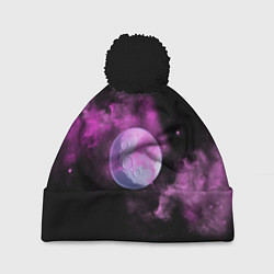 Шапка с помпоном Космическая Луна в дыму, цвет: 3D-черный