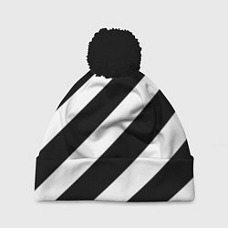 Шапка с помпоном Черно белые полоски, цвет: 3D-черный