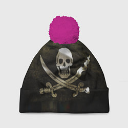 Шапка c помпоном Пиратский флаг - череп с ножами