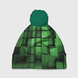 Шапка с помпоном Киберпанк броня - Зелёный металлические кубы, цвет: 3D-зеленый