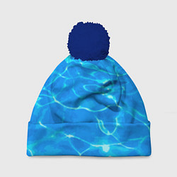 Шапка с помпоном Абстрактные волны бассейна - текстура, цвет: 3D-тёмно-синий