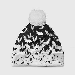 Шапка с помпоном Black and white bat pattern, цвет: 3D-белый