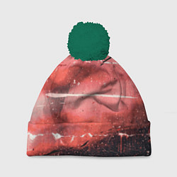 Шапка с помпоном Красный туман, царапины и краски, цвет: 3D-зеленый