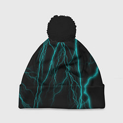 Шапка с помпоном Неоновые молнии, цвет: 3D-черный