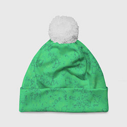 Шапка с помпоном Мраморный зеленый яркий узор, цвет: 3D-белый