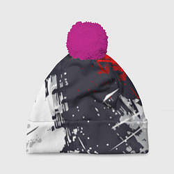 Шапка с помпоном Абстрактные брызги, цвет: 3D-малиновый