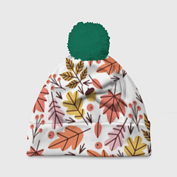 Шапка с помпоном Осенний паттерн - листья, цвет: 3D-зеленый