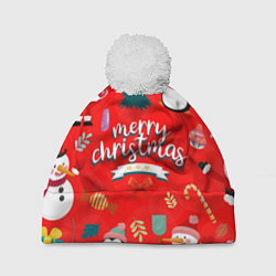 Шапка c помпоном Merry christmas art
