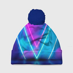 Шапка с помпоном Неоновые треугольники на горизонте, цвет: 3D-тёмно-синий