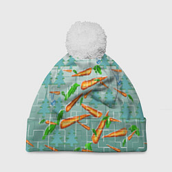 Шапка с помпоном Морковка в зимнем лесу, цвет: 3D-белый