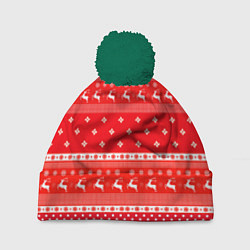 Шапка с помпоном Праздничный красный свитер, цвет: 3D-зеленый