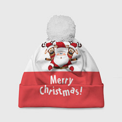 Шапка с помпоном Дед Мороз с оленями, цвет: 3D-белый