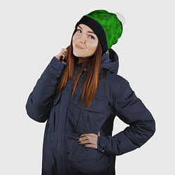 Шапка с помпоном Синие, неоновые зеленые мраморные и черные полосы, цвет: 3D-белый — фото 2