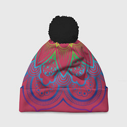 Шапка с помпоном Viva magenta mandala, цвет: 3D-черный