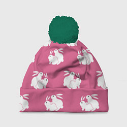 Шапка с помпоном Сексуальные кролики на розовом, цвет: 3D-зеленый