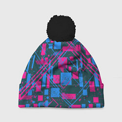 Шапка с помпоном Геометрическая абстракция из квадратов и прямоугол, цвет: 3D-черный