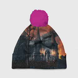 Шапка с помпоном Bloodborne пейзаж, цвет: 3D-малиновый