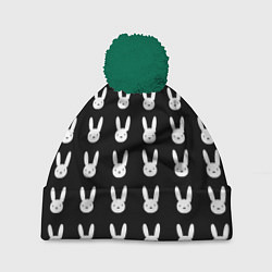 Шапка с помпоном Bunny pattern black, цвет: 3D-зеленый