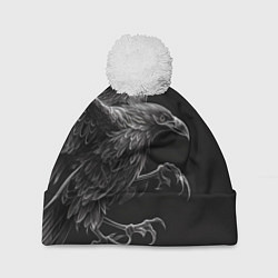 Шапка c помпоном Черно-белый ворон