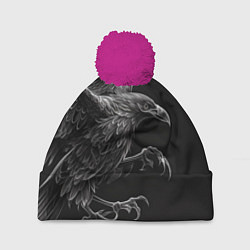 Шапка с помпоном Черно-белый ворон, цвет: 3D-малиновый