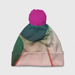 Шапка с помпоном Абстрактные зелёные и розовые пластины, цвет: 3D-малиновый