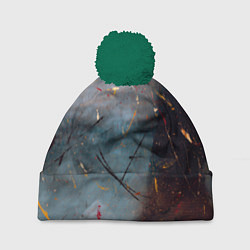 Шапка с помпоном Тёмно-серый туман и краски, цвет: 3D-зеленый