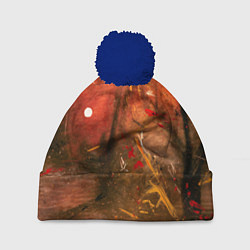 Шапка с помпоном Абстрактный красный туман и краски, цвет: 3D-тёмно-синий