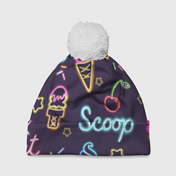 Шапка с помпоном Неоновые надписи sweet scoop, цвет: 3D-белый