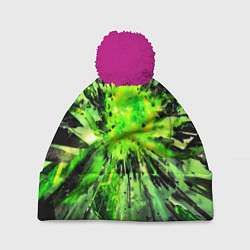 Шапка с помпоном Fractal green explosion, цвет: 3D-малиновый