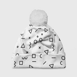 Шапка с помпоном Разные геометрические фигуры, цвет: 3D-белый