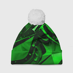 Шапка с помпоном Зеленые объемные объекты, цвет: 3D-белый
