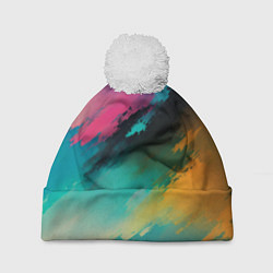 Шапка с помпоном Абстрактный туман, цвет: 3D-белый