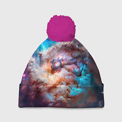 Шапка c помпоном Небула в космосе в голубо-розовых тонах - нейронна