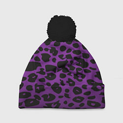Шапка с помпоном Фиолетовый леопард, цвет: 3D-черный