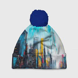 Шапка с помпоном Палитра города, цвет: 3D-тёмно-синий