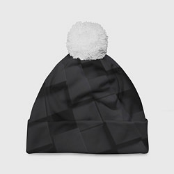Шапка с помпоном Чёрные геометрические блоки, цвет: 3D-белый