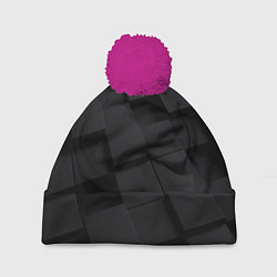 Шапка с помпоном Чёрные геометрические блоки, цвет: 3D-малиновый