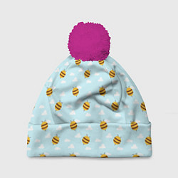 Шапка с помпоном Паттерн облака и пчелы, цвет: 3D-малиновый