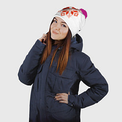 Шапка с помпоном Удмуртский узор, цвет: 3D-малиновый — фото 2