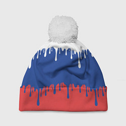 Шапка с помпоном Флаг России - потёки, цвет: 3D-белый