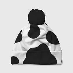 Шапка с помпоном Принт - пятна коровы, цвет: 3D-черный