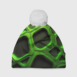 Шапка с помпоном Объемные зеленые соты, цвет: 3D-белый
