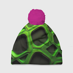 Шапка с помпоном Объемные зеленые соты, цвет: 3D-малиновый